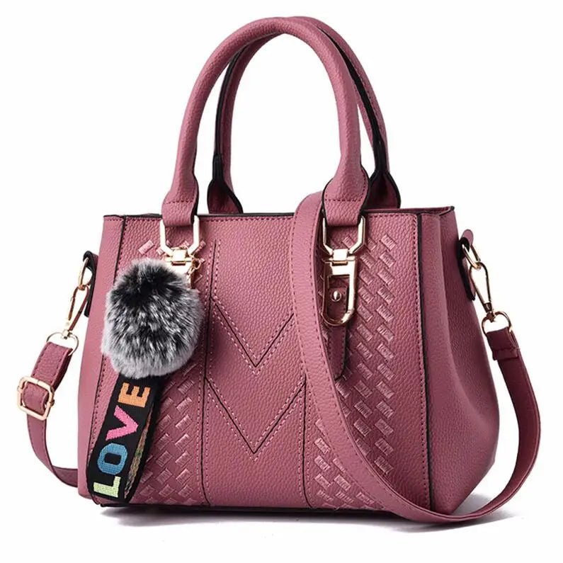 Embroidery Messenger Bags Women Leather Handbags Bags for Women Sac a Main Ladies hair ball Hand Bag - Mychicelegant
