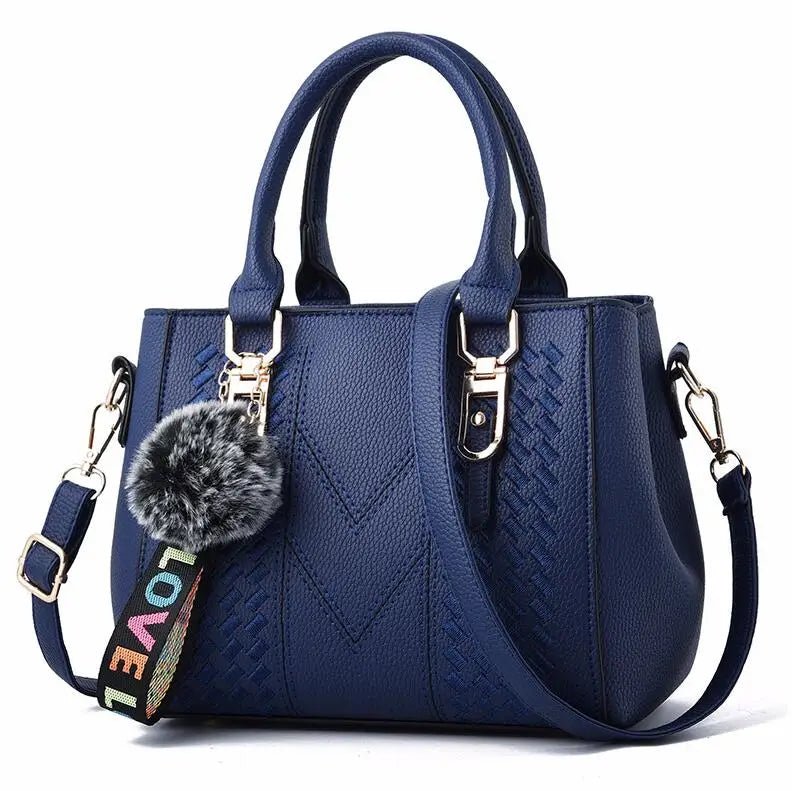 Embroidery Messenger Bags Women Leather Handbags Bags for Women Sac a Main Ladies hair ball Hand Bag - Mychicelegant