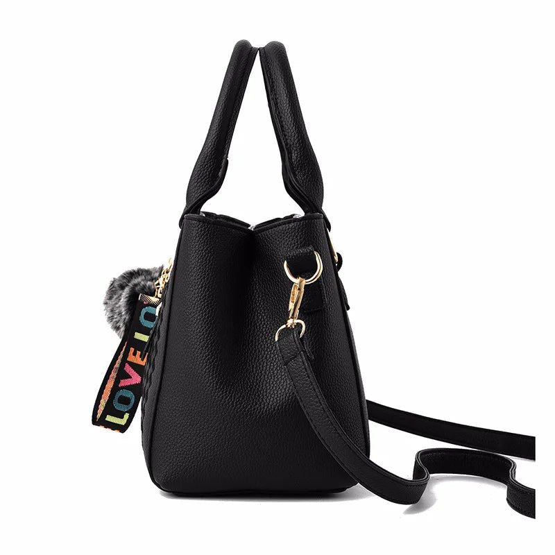 Embroidery Messenger Bags Women Leather Handbags Bags for Women Sac a Main Ladies hair ball Hand Bag - Mychicelegant