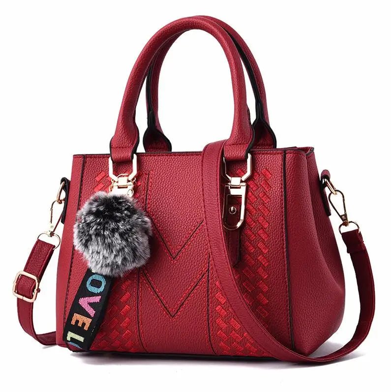 Embroidery Messenger Bags Women Leather Handbags Bags for Women Sac a Main Ladies hair ball Hand Bag - Mychicelegant