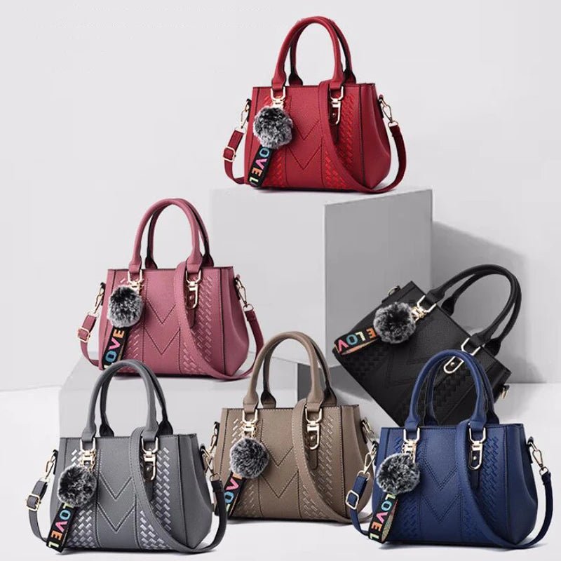 Embroidery Messenger Bags Women Leather Handbags Bags for Women Sac a Main Ladies hair ball Hand Bag - Mychicelegant