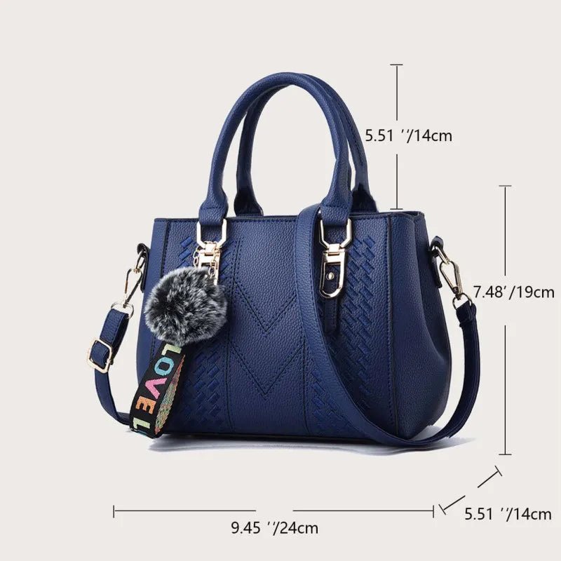 Embroidery Messenger Bags Women Leather Handbags Bags for Women Sac a Main Ladies hair ball Hand Bag - Mychicelegant