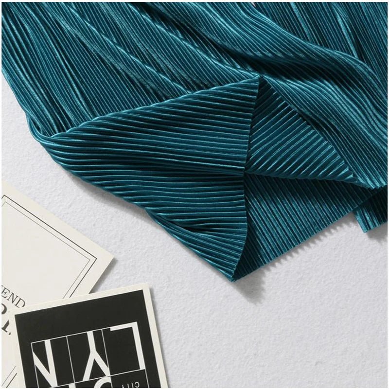 Women Fashion Summer Wide Leg Pants Pleated Ice Silk Trousers Elastic Waist Loose Casual Pants - Mychicelegant