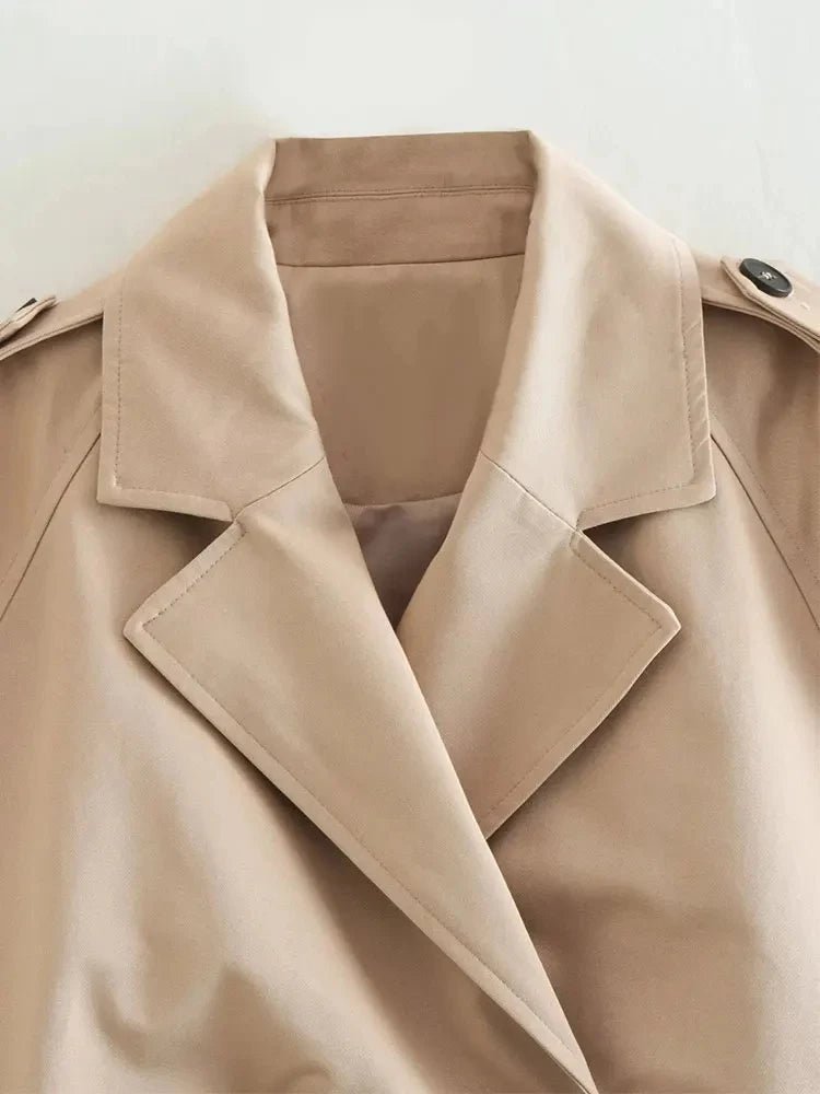 024 Spring Women’s Cropped Trench Coat – Double - Breasted Belted Jacket, Vintage Streetwear Style - Mychicelegant