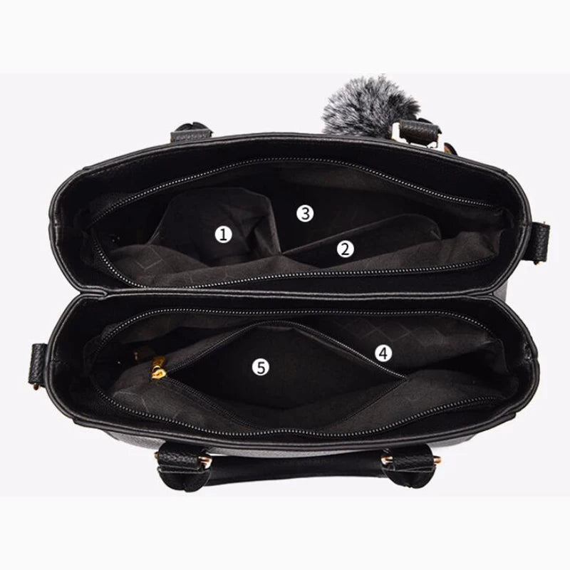 Embroidery Messenger Bags Women Leather Handbags Bags for Women Sac a Main Ladies hair ball Hand Bag - Mychicelegant