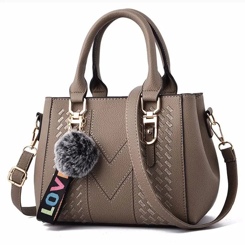 Embroidery Messenger Bags Women Leather Handbags Bags for Women Sac a Main Ladies hair ball Hand Bag - Mychicelegant