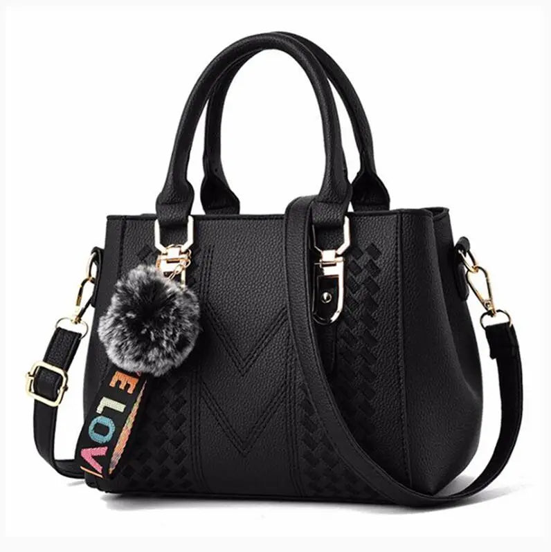 Embroidery Messenger Bags Women Leather Handbags Bags for Women Sac a Main Ladies hair ball Hand Bag - Mychicelegant