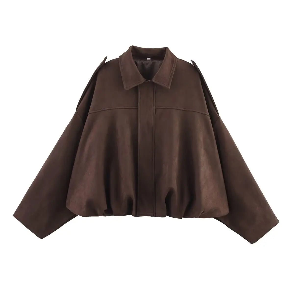 ETJ 2025 Spring Women’s Suede - Effect Loose - Fit Fashion Lapel Bomber Jacket - Mychicelegant