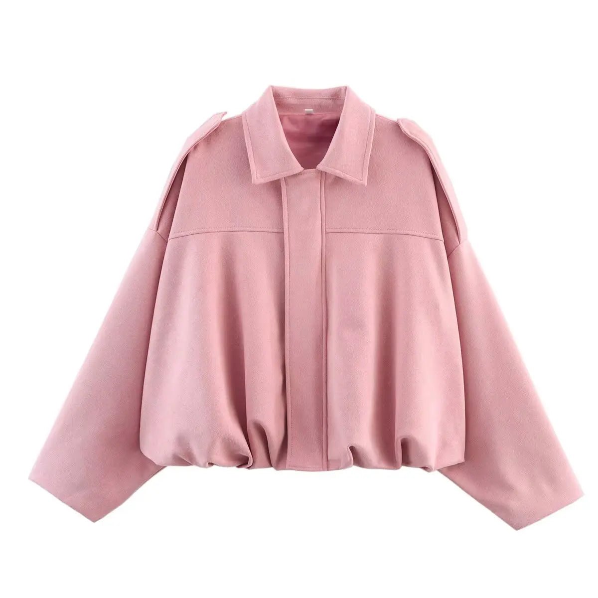 ETJ 2025 Spring Women’s Suede - Effect Loose - Fit Fashion Lapel Bomber Jacket - Mychicelegant