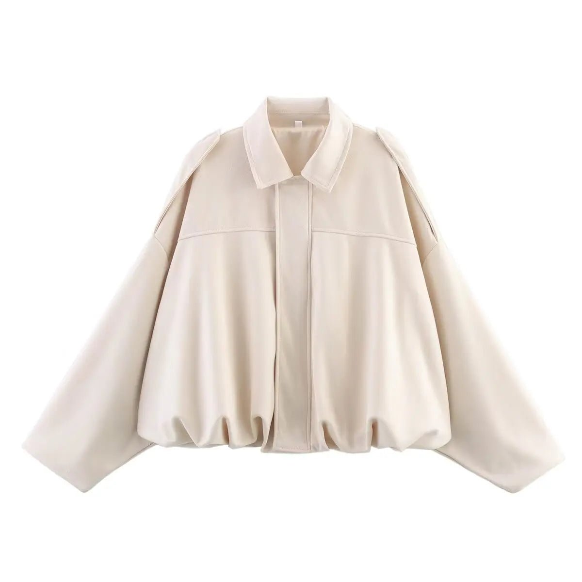 ETJ 2025 Spring Women’s Suede - Effect Loose - Fit Fashion Lapel Bomber Jacket - Mychicelegant