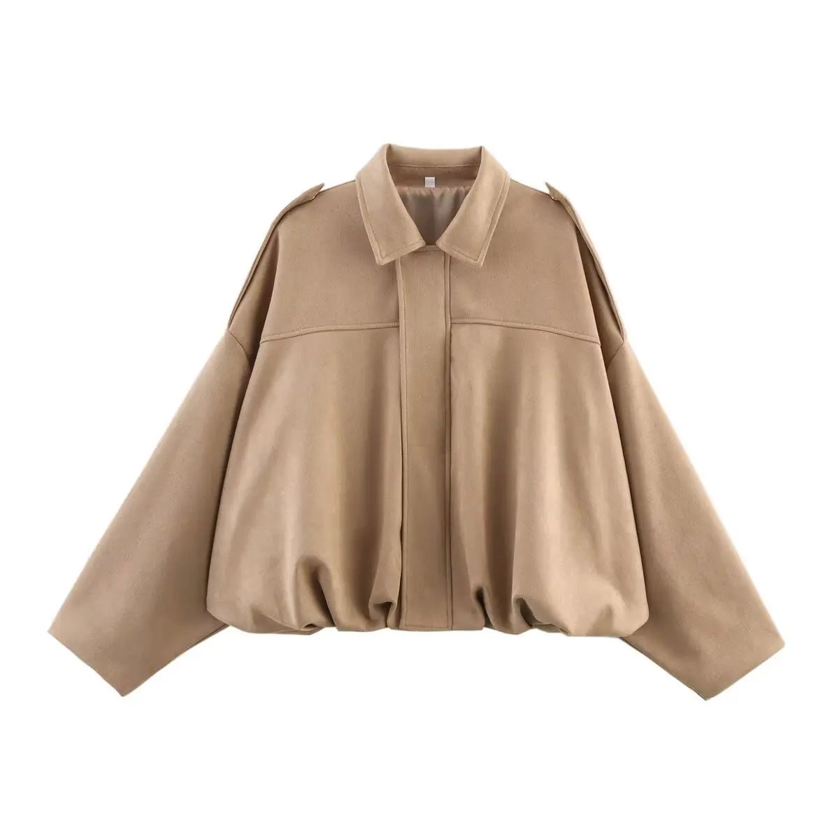 ETJ 2025 Spring Women’s Suede - Effect Loose - Fit Fashion Lapel Bomber Jacket - Mychicelegant