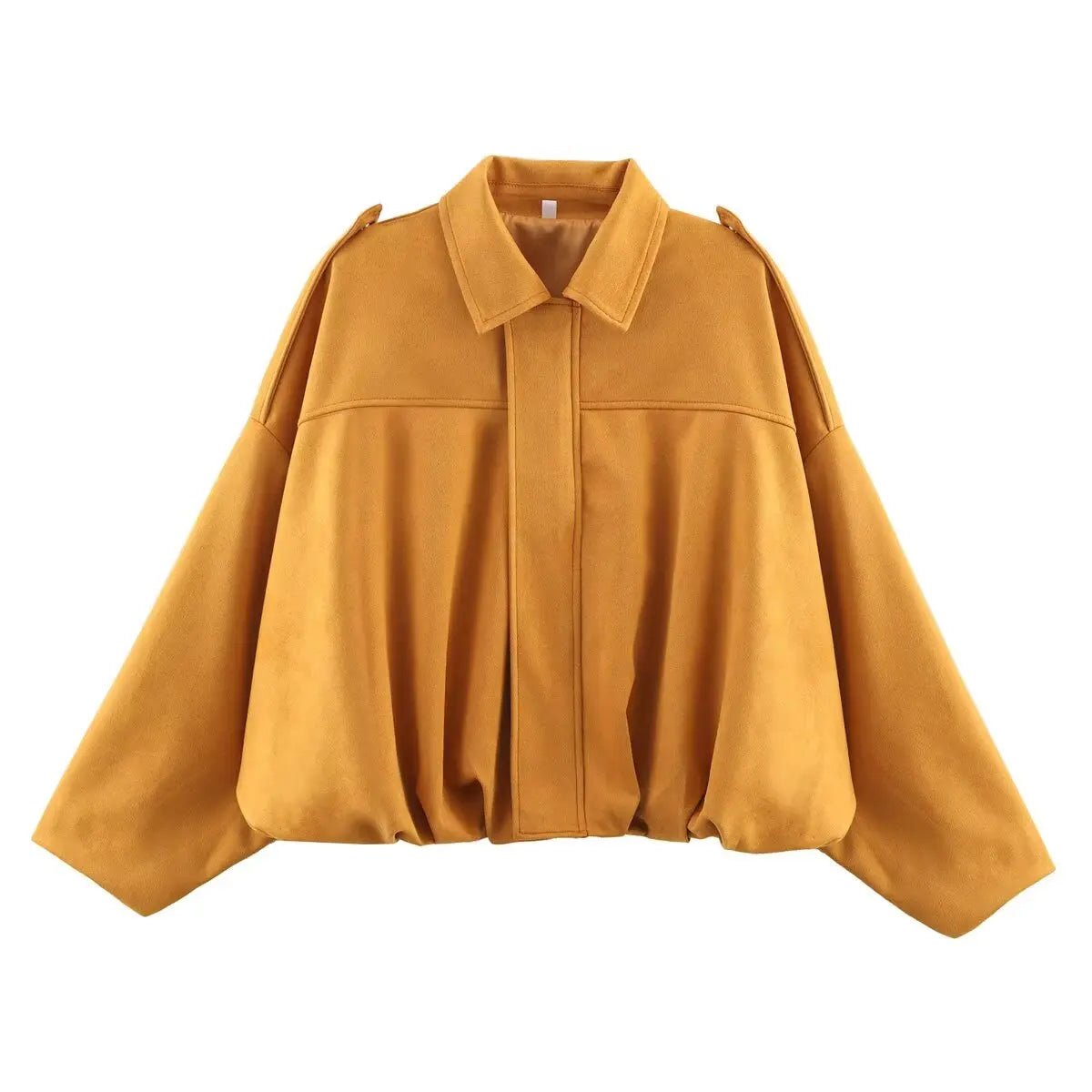 ETJ 2025 Spring Women’s Suede - Effect Loose - Fit Fashion Lapel Bomber Jacket - Mychicelegant